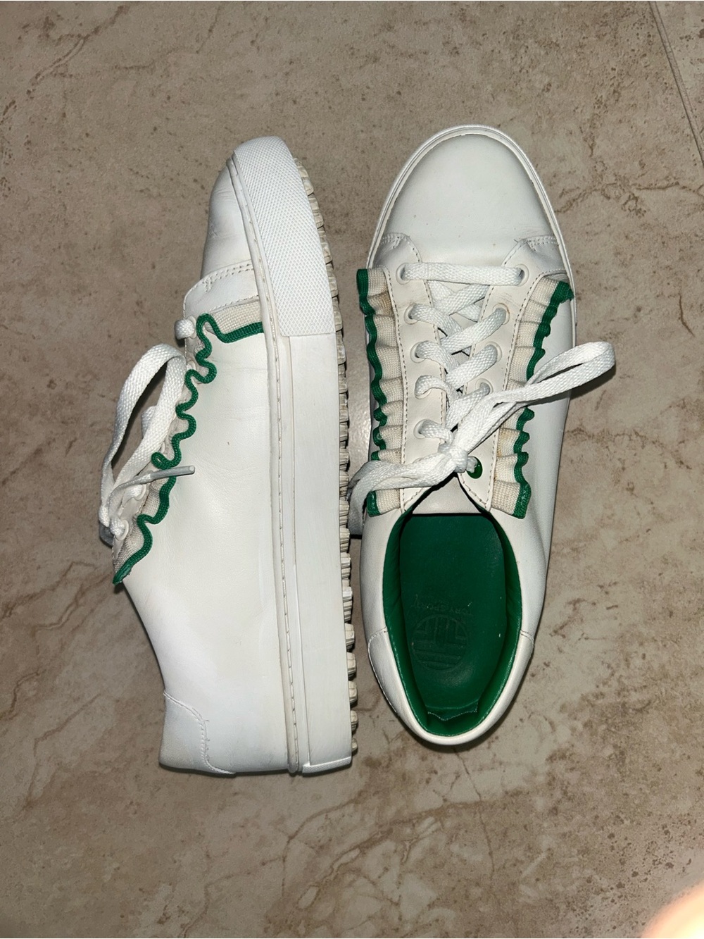 Tory Burch Sport Sneakers with Green Ruffle Trim tennis shoes 8.5